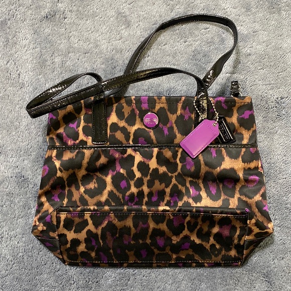 Coach Violet Purple Ocelot Signature Leopard Print Bag - Great Condition - Picture 1 of 9